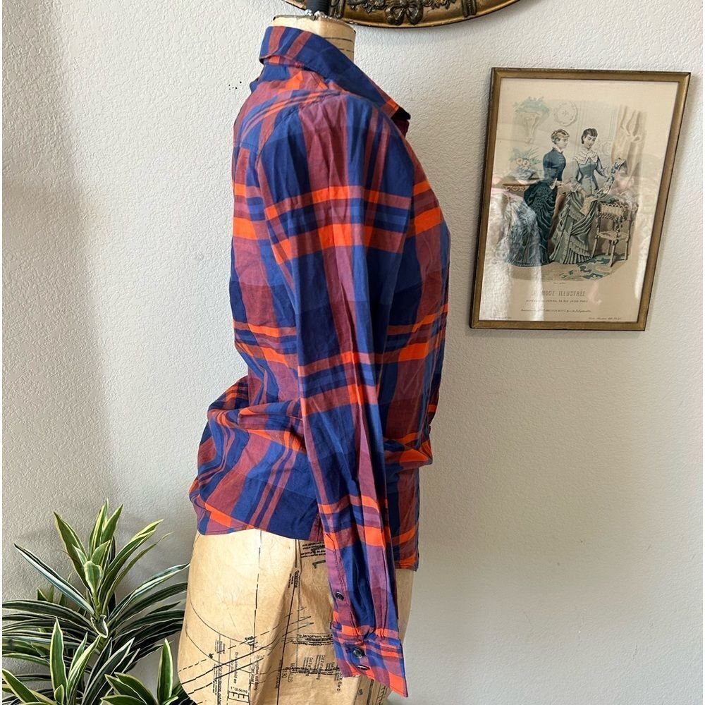 J Crew Red Blue Plaid Button Up Blouse sz S - Picture 2 of 6